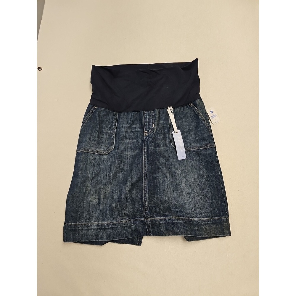 NWT GAP Maternity Full Panel Denim Skirt Dark Wash Size 8 Roll Panel New